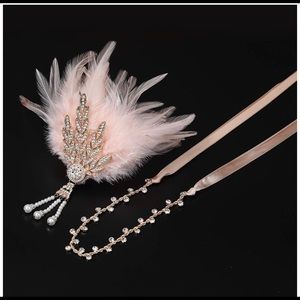 Medallion pearl feather headband